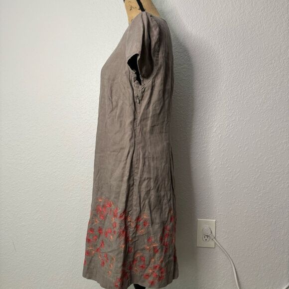 Boden Linen Dress Grey Size 10R Floral Embroidery Short Sleeve Knee Length Lined - Picture 8 of 9